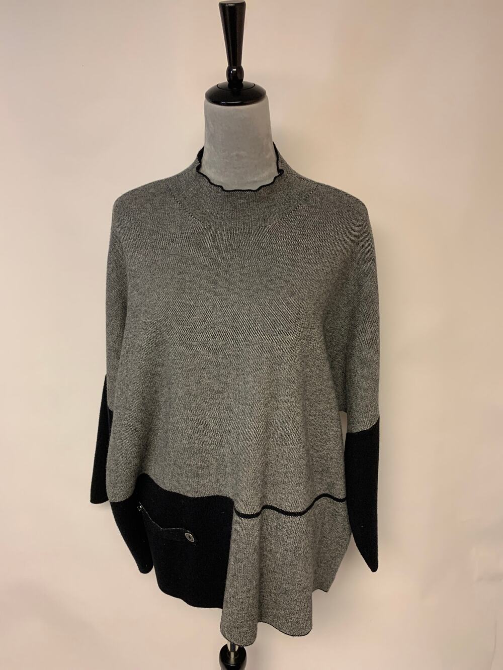 Ali Miles Sweater Mock Neck Color Blocked Relaxed Fit Lagenlook Womens SZ XL